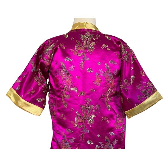 VINTAGE Solz Squirrel Chinese Pink Satin Embroidered Robe Dragon Pheonix Kids 12 - Picture 10 of 15